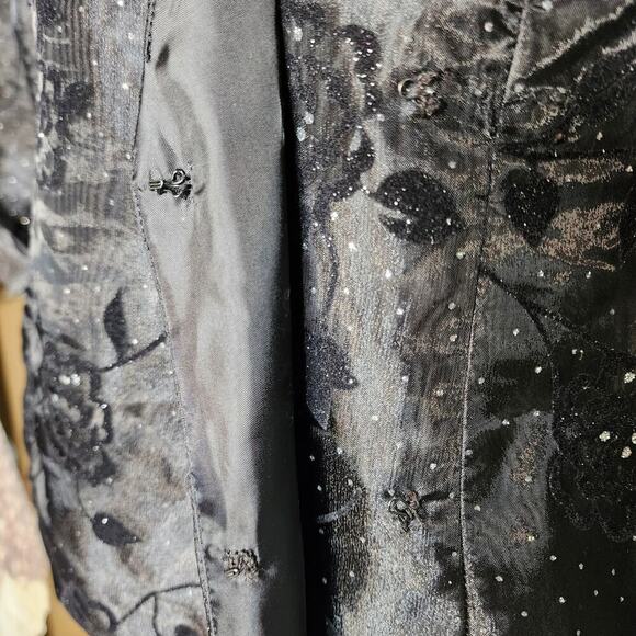 Vtg 90s R&M Richards Black Formal Floral Vampy Goth Glitter Collared Blazer Sz 8 - Picture 7 of 9